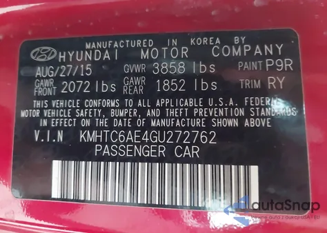 2016 Hyundai Veloster Turbo from USA, damaged, VIN KMHTC6AE4GU272762